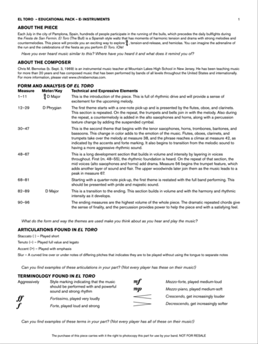 El Toro: Eb Educational Pack Concert Band scores gallery preview page 1