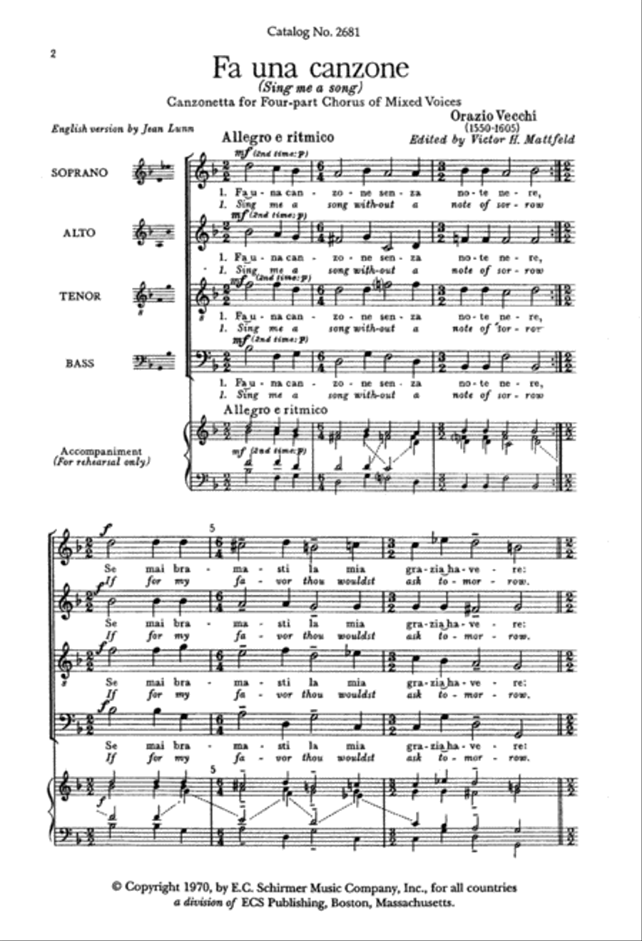 Fa una canzone (Sing me a song) 4-Part scores gallery preview page 2