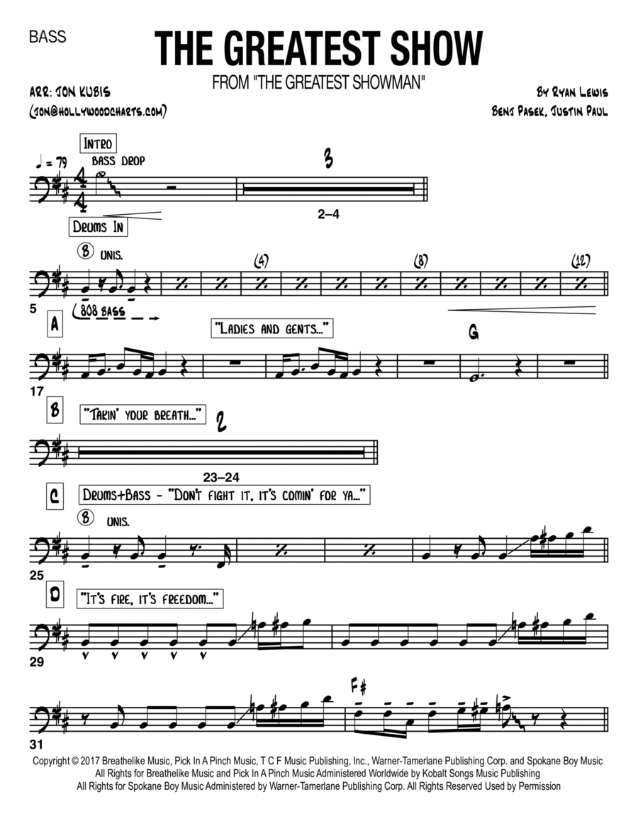 The Greatest Show Bass Guitar scores gallery preview page 1