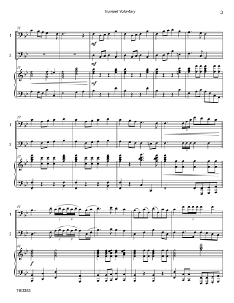 TRUMPET VOLUNTARY (Clarke - The Prince of Denmark's March) - TROMBONE DUET with Piano Accompaniment Brass Duet scores gallery preview page 3