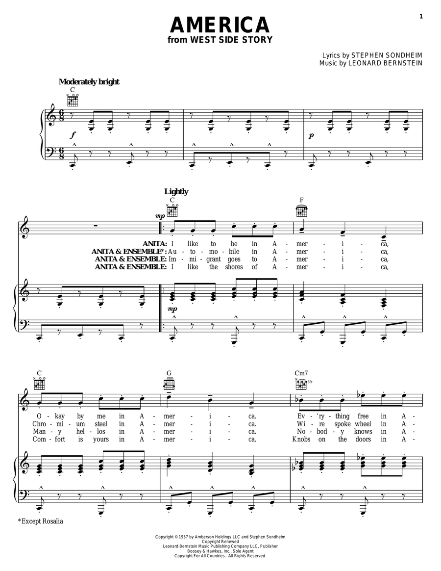 America (from West Side Story) Guitar scores gallery preview page 1