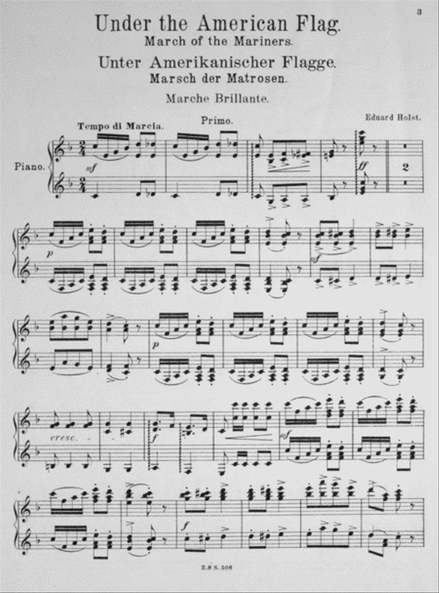Under the American Flag. March of the Mariners. Unter Amerikanischer Flagge. (Marsch der Matrosen) Piano Duet scores gallery preview page 3
