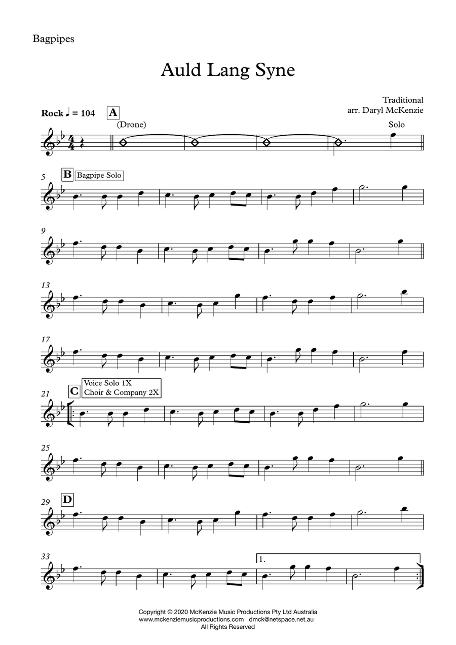 Auld Lang Syne - Solo Voice, Choir, Opt. Bagpipes, Pops Orchestra or Big Band Key of Bb Full Orchestra scores gallery preview page 3