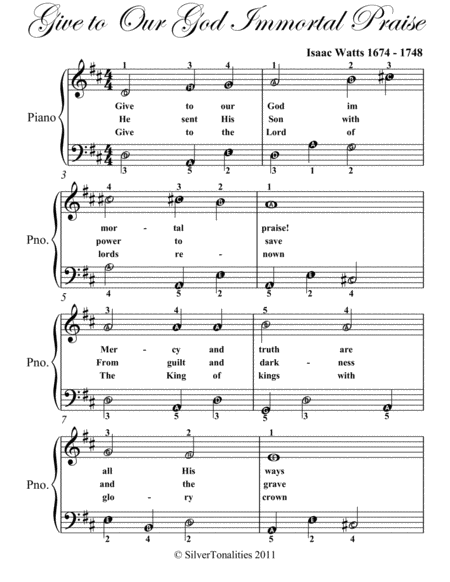 Give to Our God Immortal Praise Easy Piano Sheet Music
