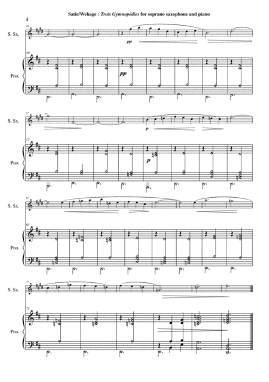 Erik Satie: Trois Gynopédies arranged for soprano saxophone and piano Soprano Saxophone scores gallery preview page 4