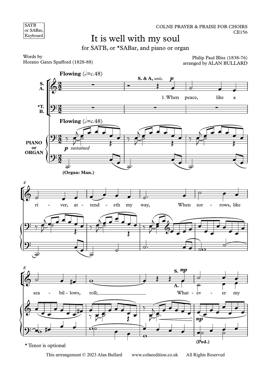 It is well with my soul (When peace like a river) arranged for SATB or SABar and keyboard 4-Part scores gallery preview page 3