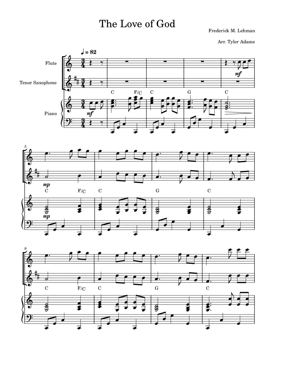 The Love Of God (Flute and Tenor Sax Duet with Piano) Woodwind Duet scores gallery preview page 1