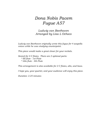 Dona Nobis Pacem A57 for Flute Quartet (4C; Opt Eb, A) image number null