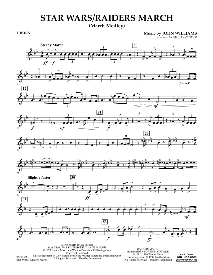 Star Wars/Raiders March - F Horn Concert Band scores gallery preview page 1