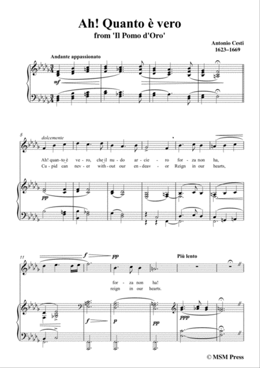 Cesti-Ah! Quanto è vero,from 'Il Pomo d'oro',in D flat Major,for Voice and Piano Voice Solo scores gallery preview page 3