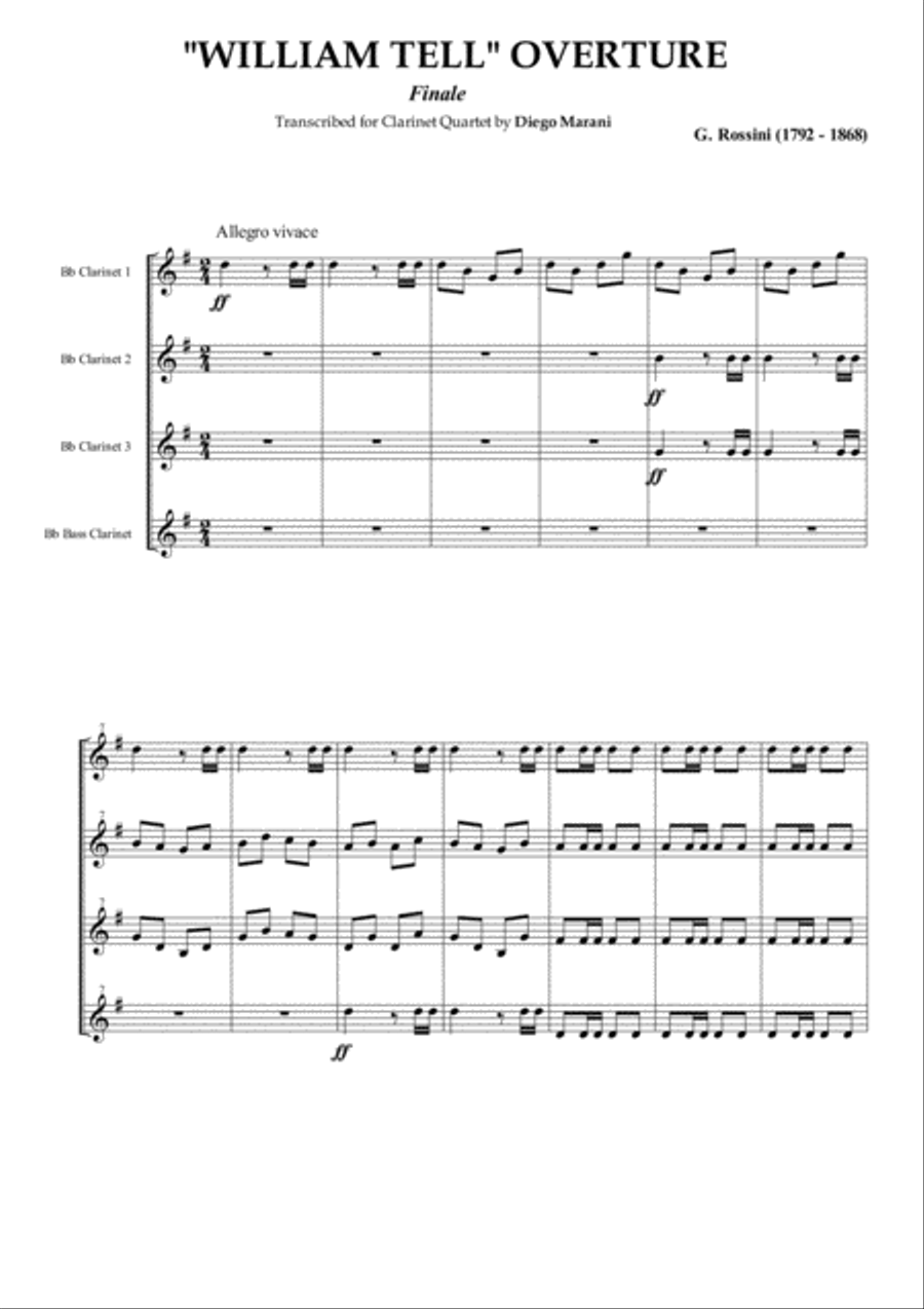 William Tell Overture for Clarinet Quartet Clarinet Quartet scores gallery preview page 1