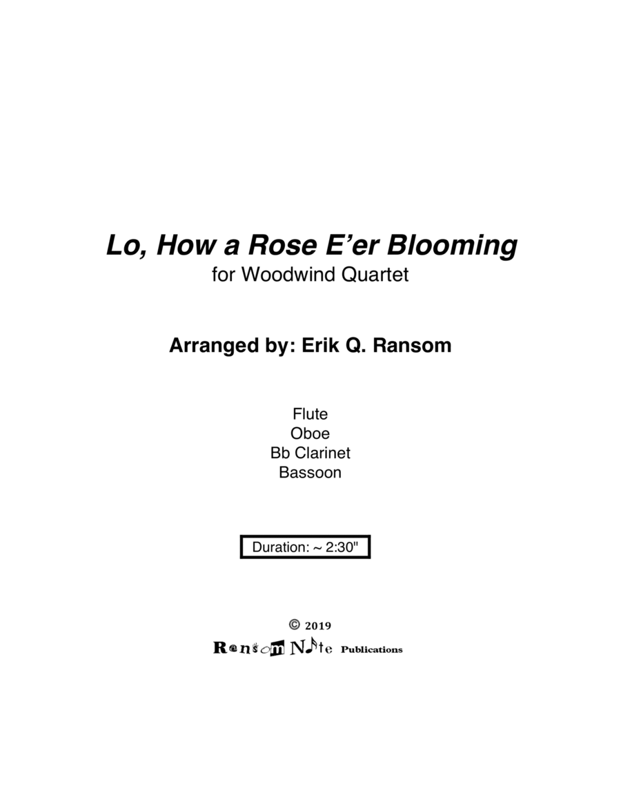 Lo, How a Rose E'er Blooming for Woodwind Quartet image number null