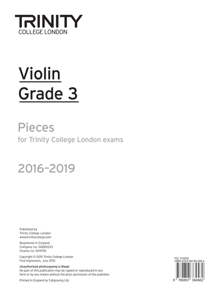 Violin Exam Pieces 2016-2019: Grade 3 (part only)