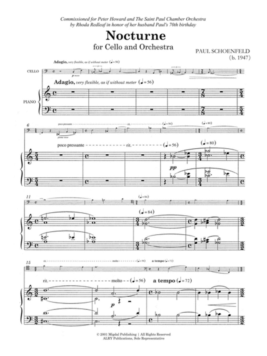 Nocturne for Cello and Orchestra (Piano Reduction)