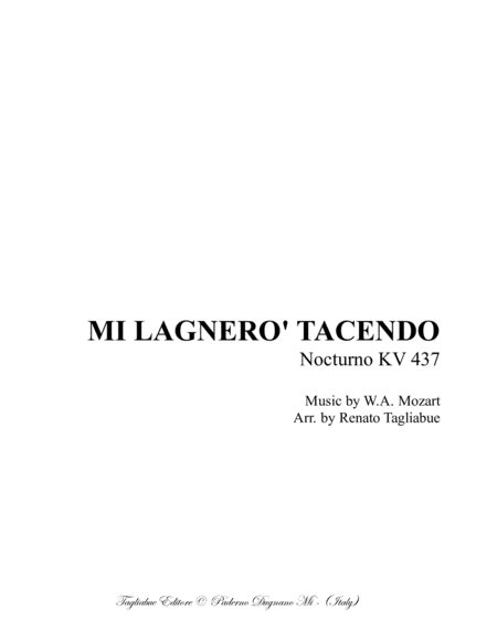 MI LAGNERO' TACENDO - Mozart - KV 437 - For SAB Choir image number null