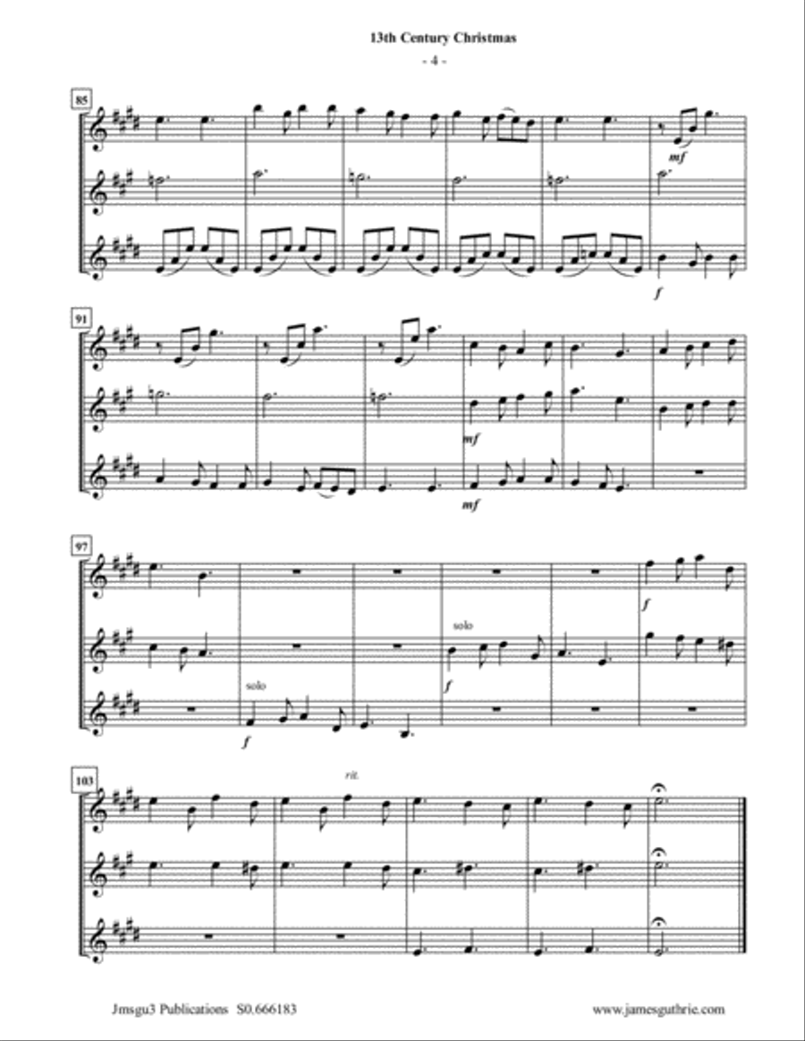 Four Traditional 13th Century Christmas Carols for Sax Trio Woodwind Trio scores gallery preview page 4