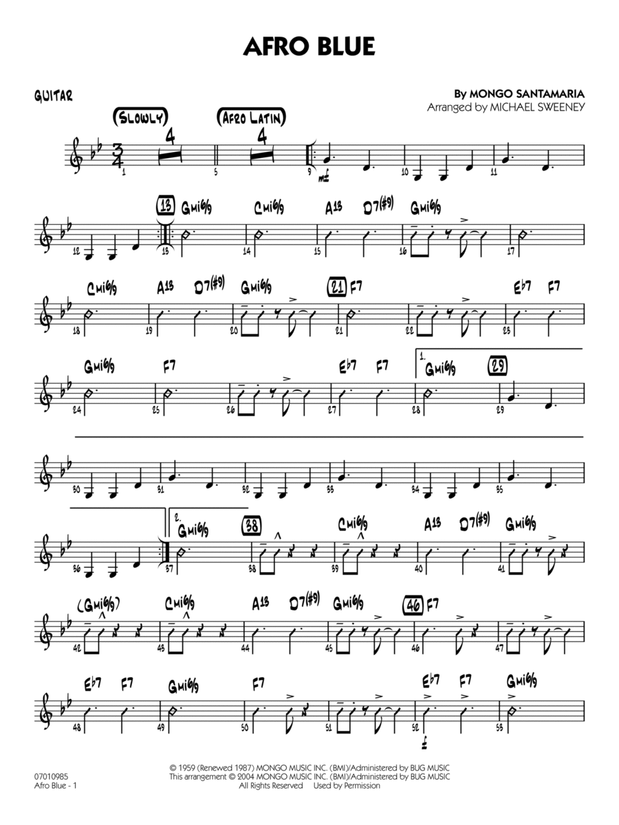 Afro Blue (arr. Michael Sweeney) - Guitar Jazz Ensemble scores gallery preview page 1