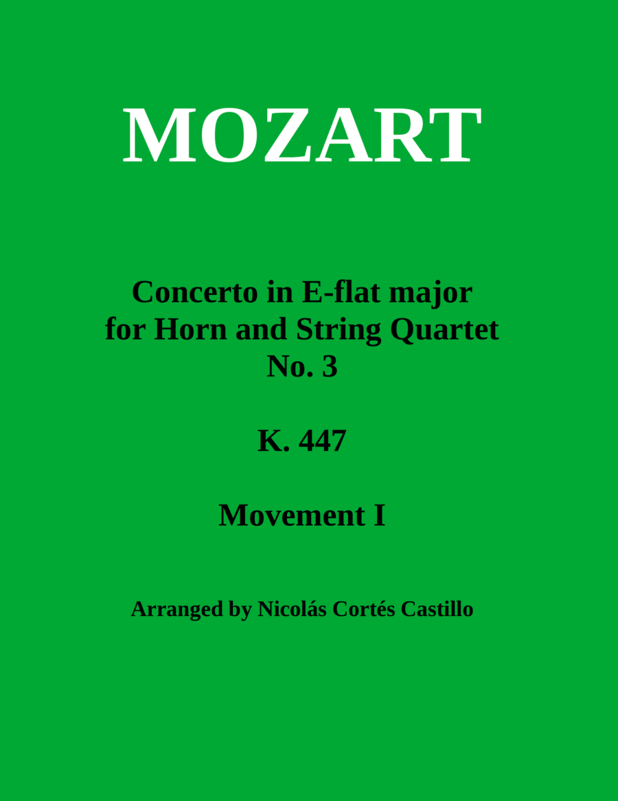 Mozart - Horn Concerto No. 3 Movement 1 - Horn & String Quartet String Quartet scores gallery preview page 1