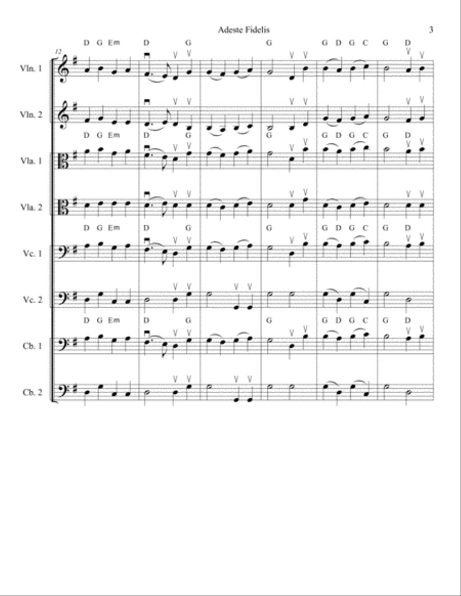 Adeste Fidelis (Oh Come All Ye Faithful) for Strings String Orchestra scores gallery preview page 3