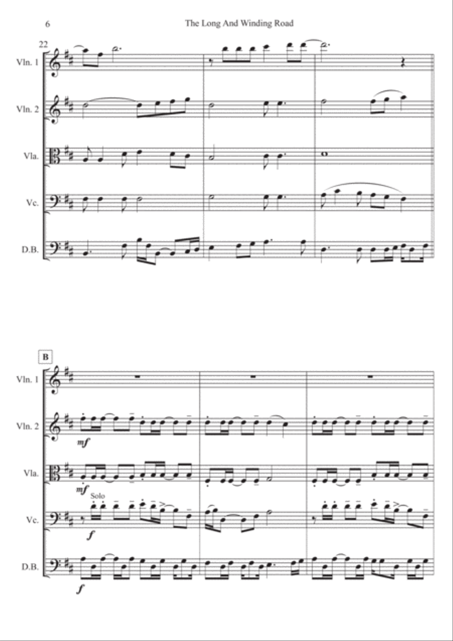 The Long And Winding Road String Quintet scores gallery preview page 6