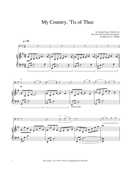 My Country, 'Tis of Thee - Cello Solo with Piano Accompaniment image number null