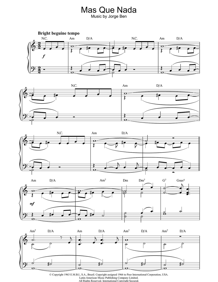 Mas Que Nada Piano Solo scores gallery preview page 1