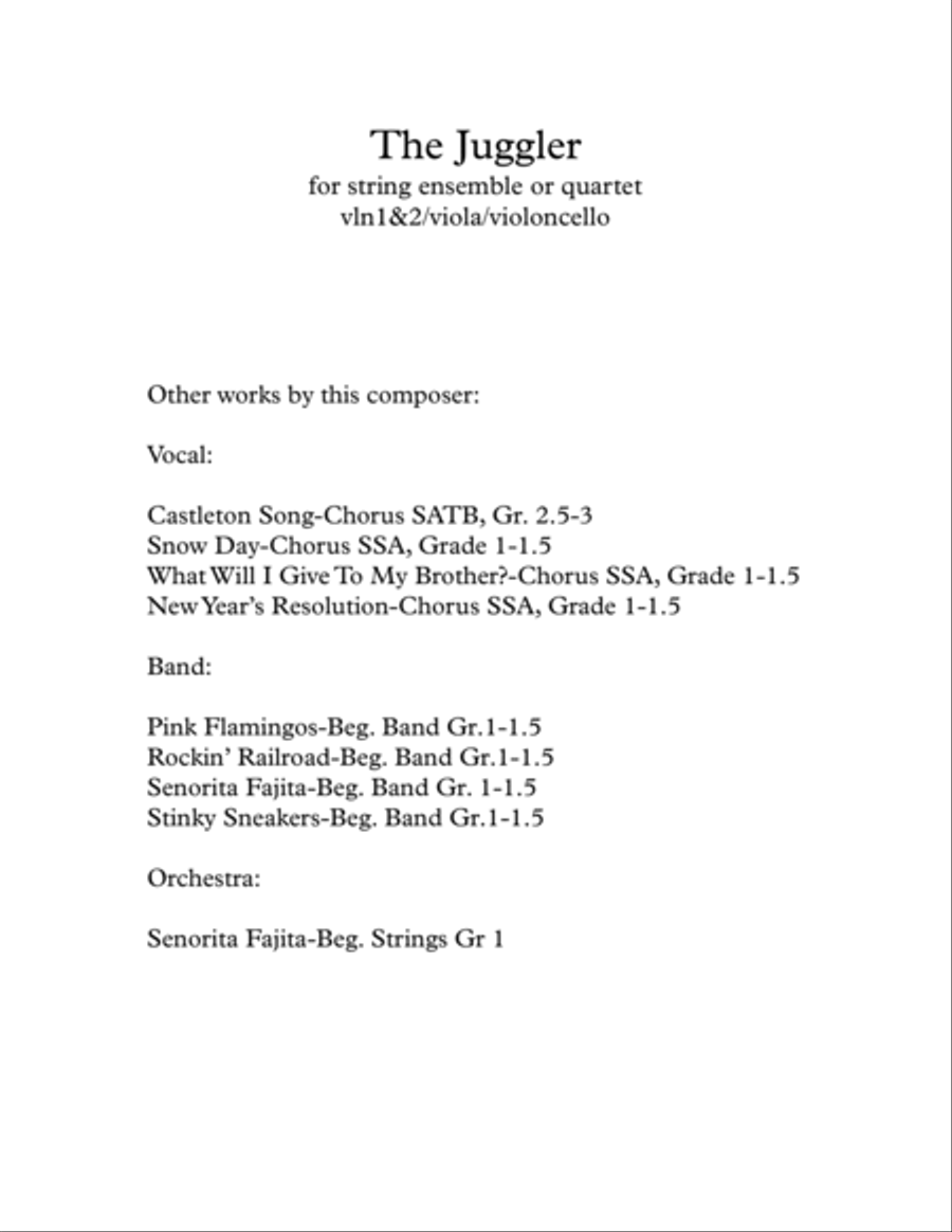 The Juggler The Juggler String Quartet scores gallery preview page 2