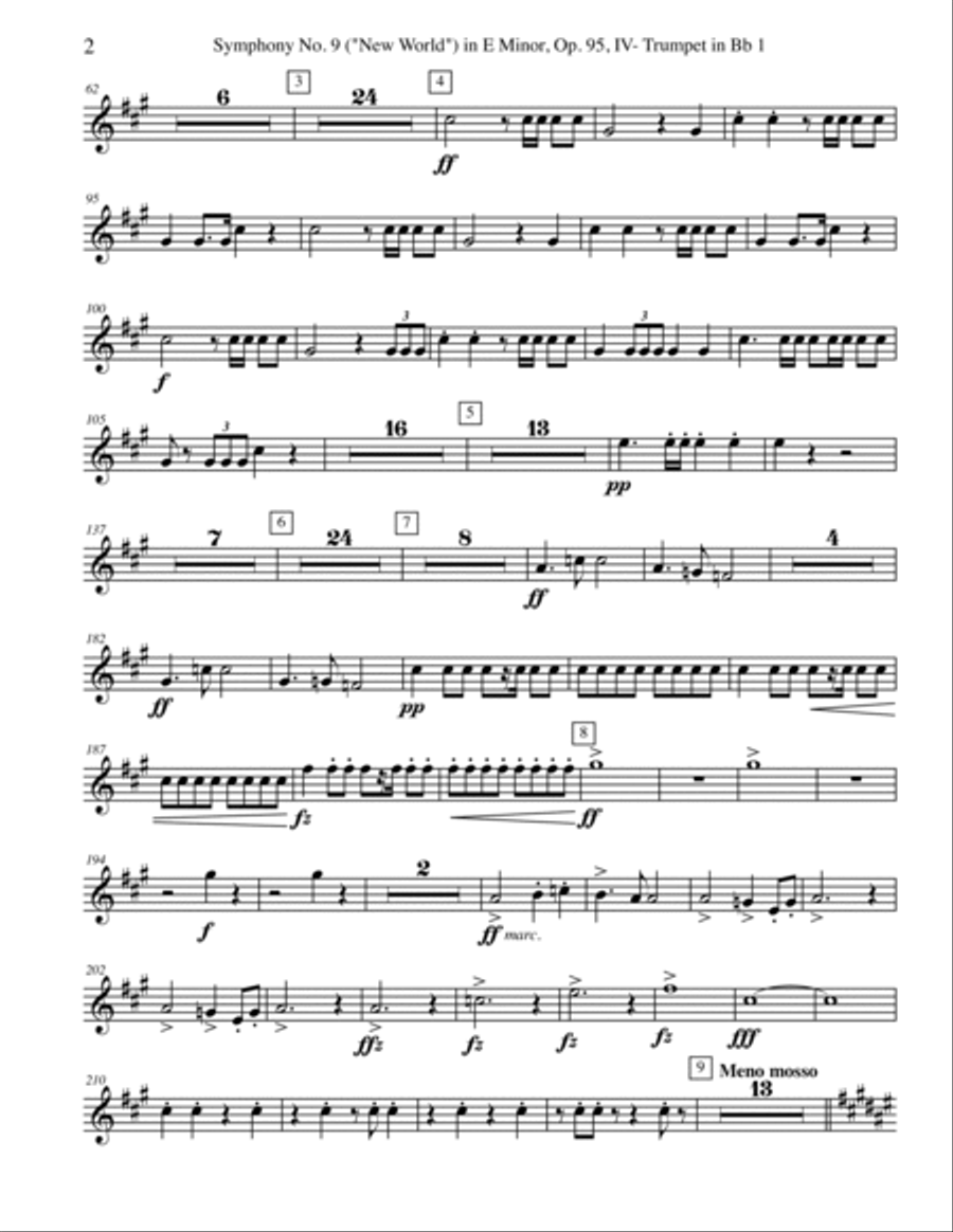 Dvorak Symphony No. 9, New World, Movement IV - Trumpet in Bb 1 (Transposed Part), Op.95 B-Flat Trumpet scores gallery preview page 2