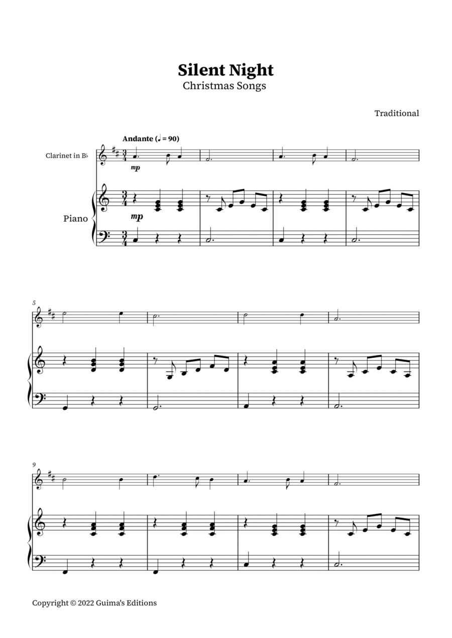 Silent Night B-Flat Clarinet scores gallery preview page 1