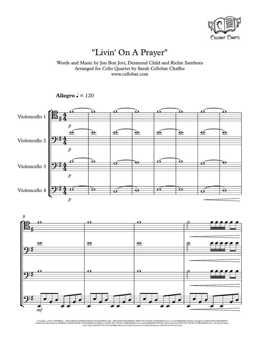 Livin' On A Prayer Cello scores gallery preview page 1
