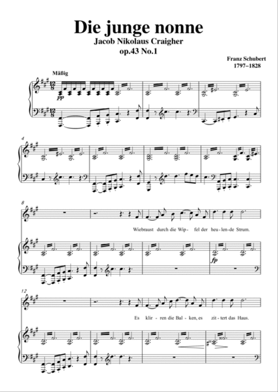 Schubert-Die junge nonne in #F minor,for Vocal and Piano Voice scores gallery preview page 2
