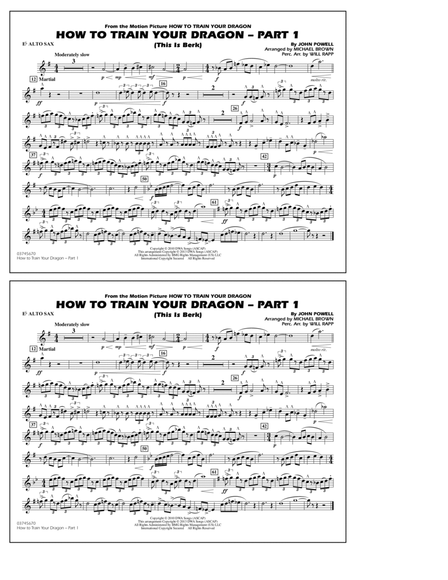How To Train Your Dragon Part 1 - Eb Alto Sax Marching Band scores gallery preview page 1