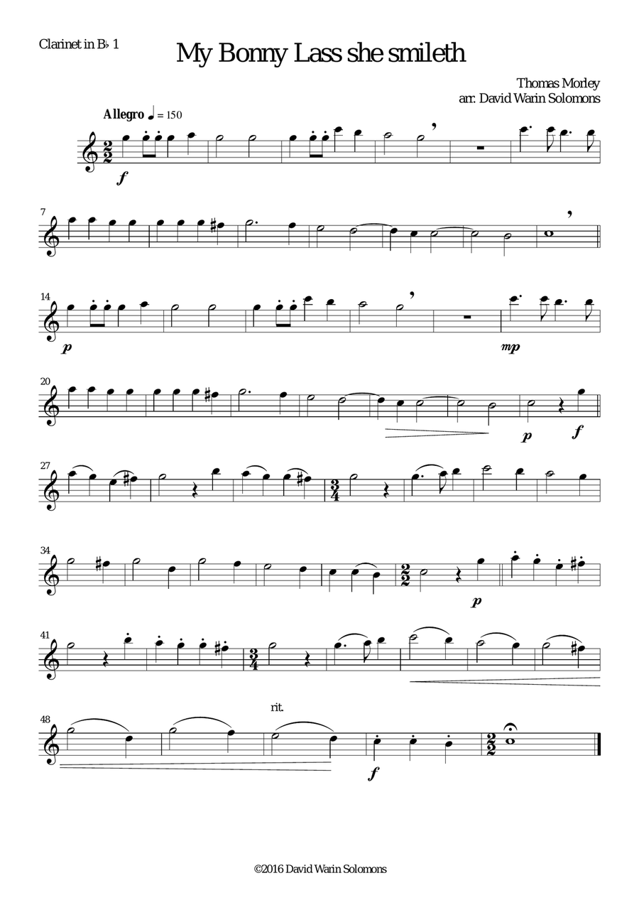 My bonny lass she smileth for clarinet quintet (4 B flats and 1 Bass) Clarinet Quintet scores gallery preview page 3