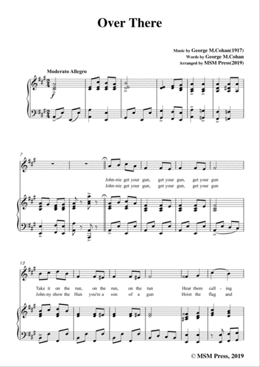 George M. Cohan-Over There,in A Major,for Voice&Piano Voice scores gallery preview page 3