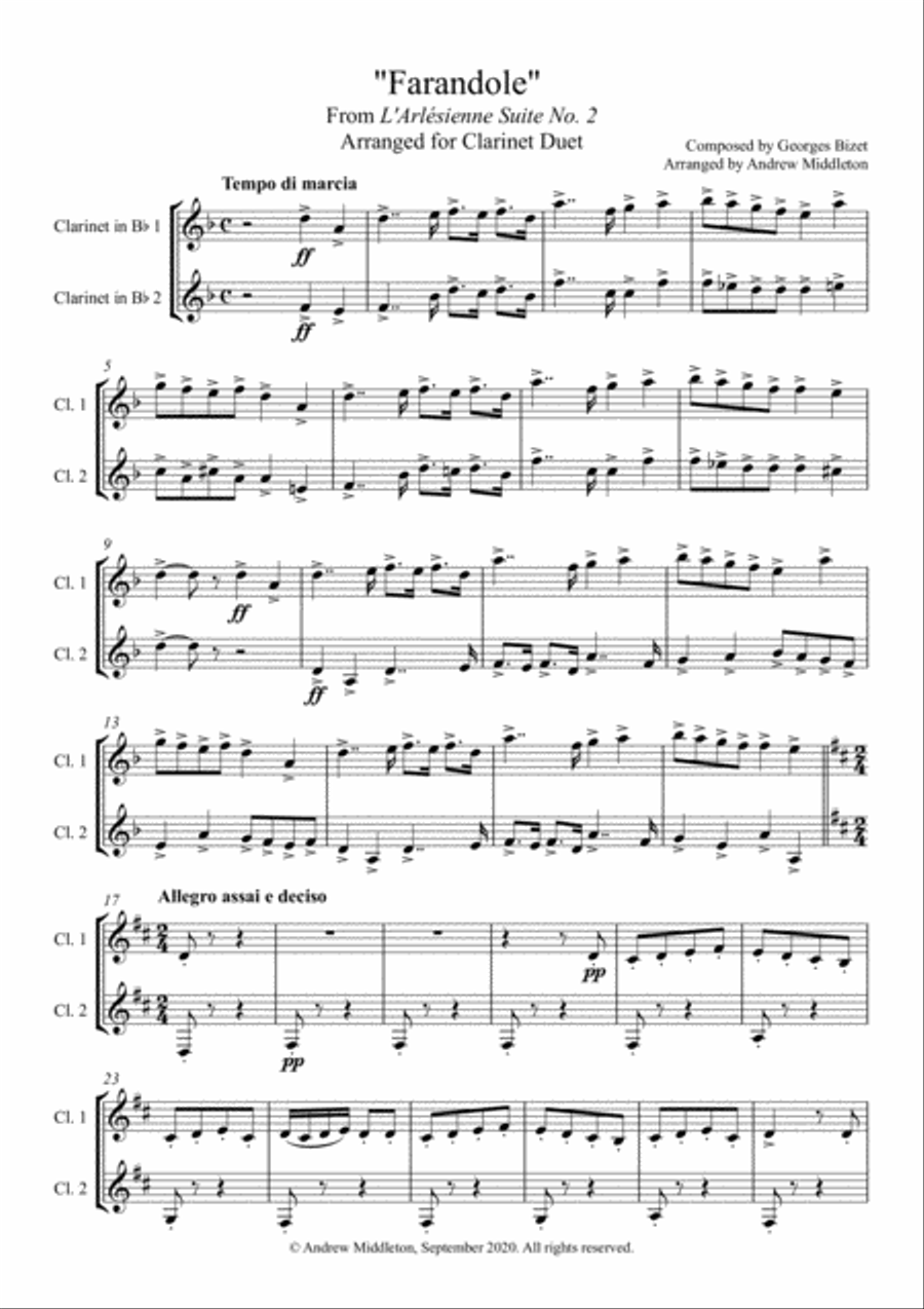 Farandole from L'Arlesienne Suite No. 2 arranged for Clarinet Duet Clarinet Duet scores gallery preview page 3