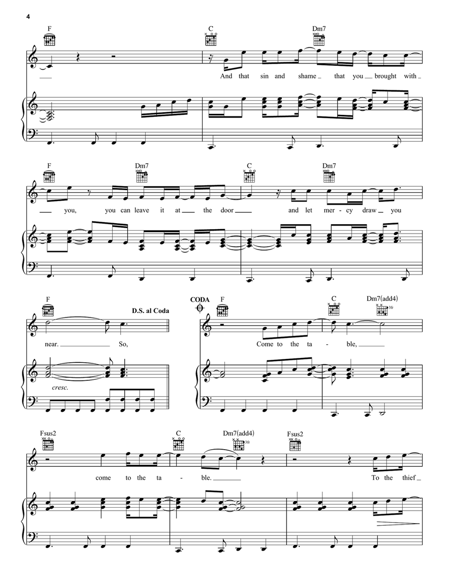 Come To The Table Piano, Vocal, Guitar scores gallery preview page 4