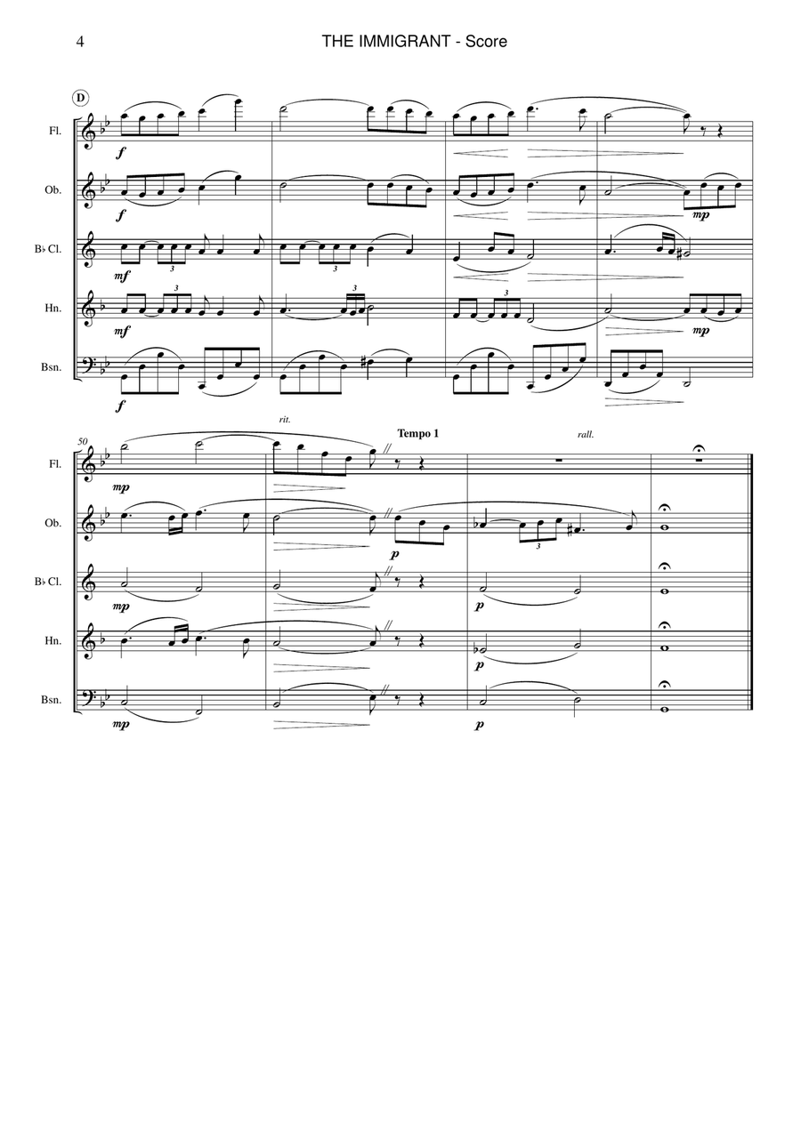 Part Ii/immigrant Theme Woodwind Quintet scores gallery preview page 4
