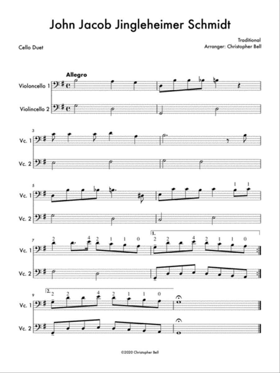 John Jacob Jingleheimer Schmidt (Easy Cello Duet) String Duet scores gallery preview page 1