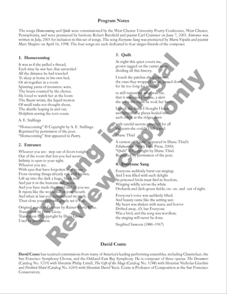 Everyone Sang: Four Songs for Baritone and Piano image number null
