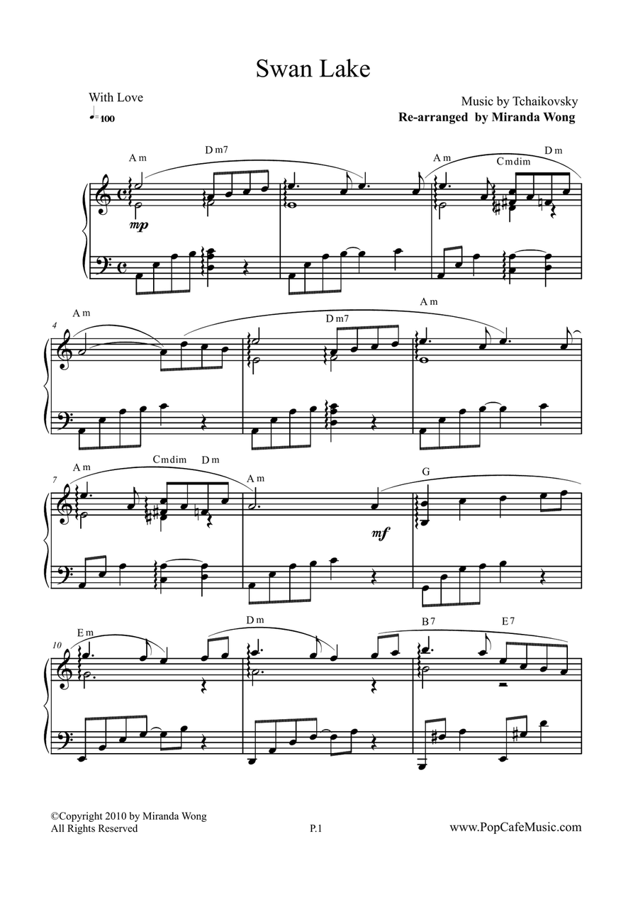 Swan Lake (Beautiful Version) - Famous Piano Music No.12 Easy Piano scores gallery preview page 1