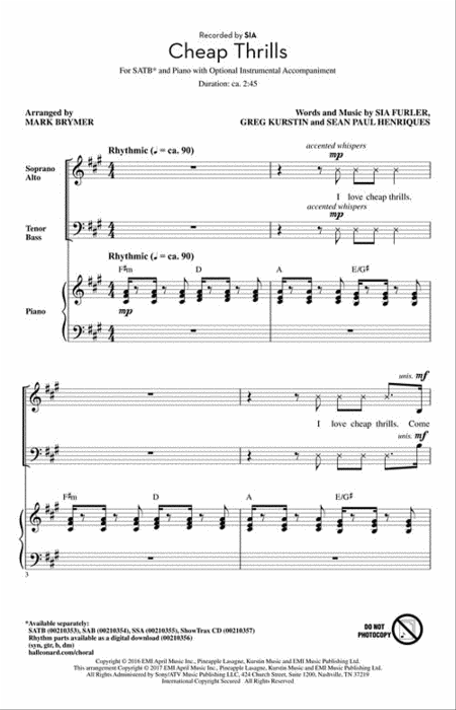 Cheap Thrills Cheap Thrills Choir scores gallery preview page 2