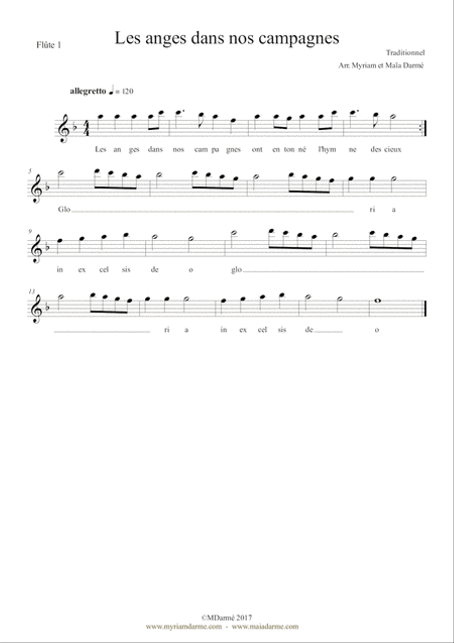 Les anges dans nos campagnes (Angels We Have Heard on High) - Flute(s) and Harp(s) Flute scores gallery preview page 4