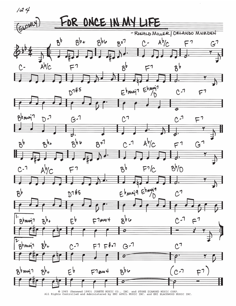 For Once In My Life Piano scores gallery preview page 1