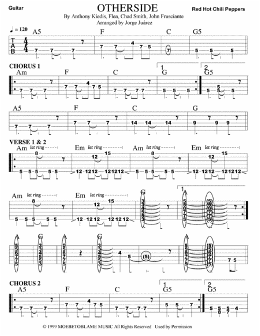 Otherside Guitar Tablature scores gallery preview page 1