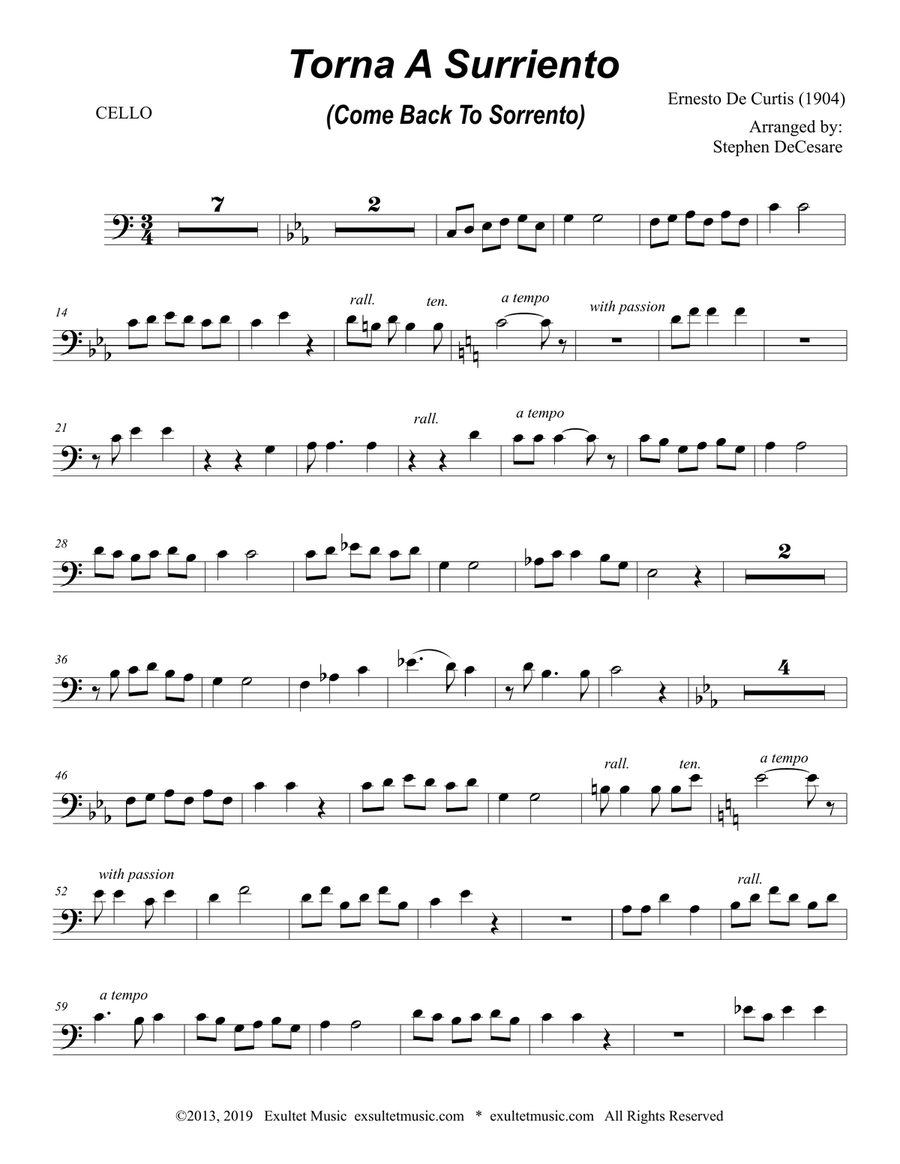 Torna A Surriento (Come Back to Sorrento) (Duet for Violin and Cello) Piano Trio scores gallery preview page 6