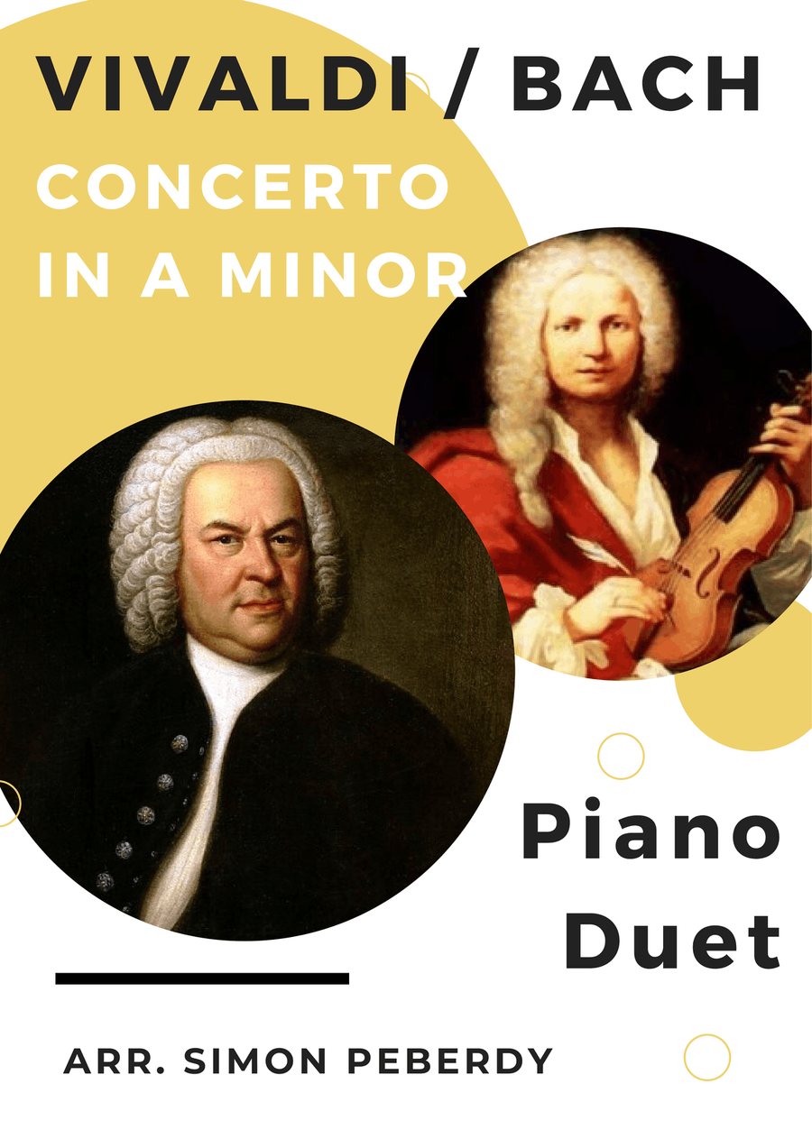 Bach Organ Concerto II in A minor (after Vivaldi 2 violin concerto) Arranged for Piano Duet (complet Violin Solo scores gallery preview page 1