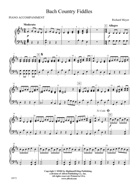 Bach Country Fiddles: Piano Accompaniment