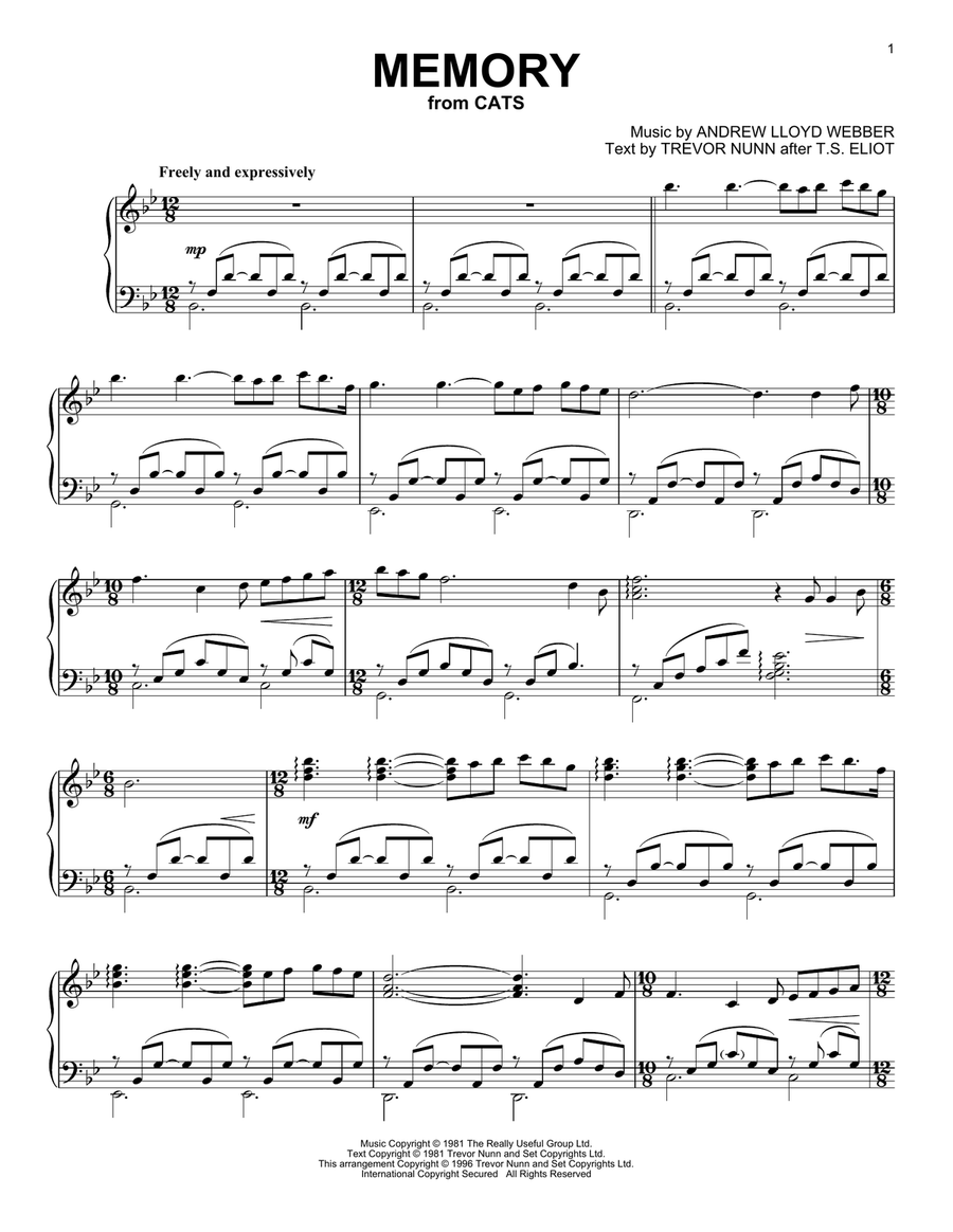 Memory (from Cats) Piano Solo scores gallery preview page 1