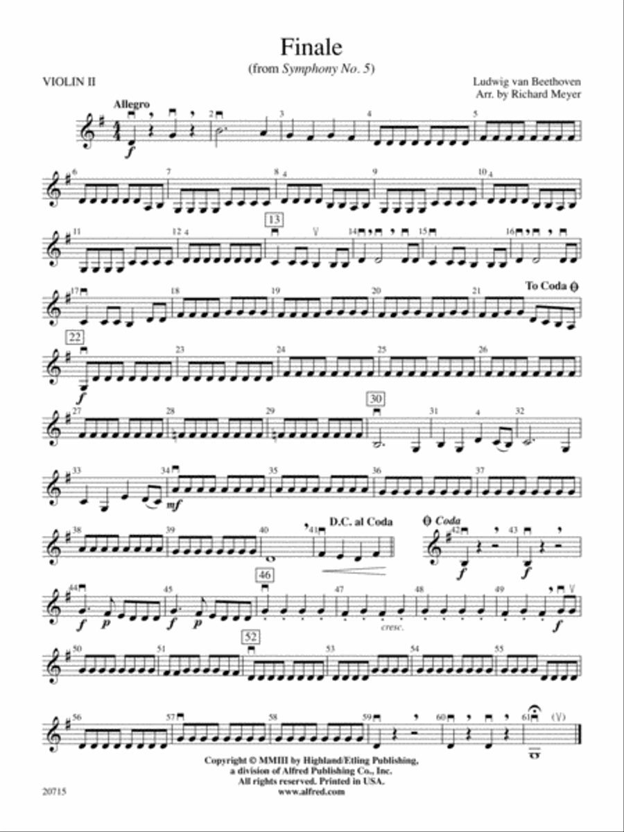 Finale (from Symphony No. 5): 2nd Violin String Orchestra scores gallery preview page 1