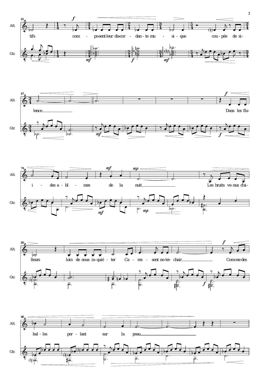 L'Inconscient (Dans les fluides abîmes de la nuit) for alto and guitar Vocal Duet scores gallery preview page 3